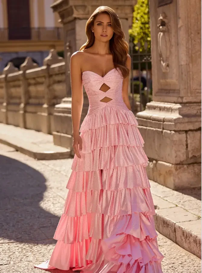 Model wearing a prom gown