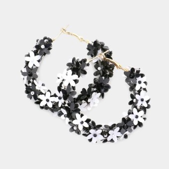 Crown Jewel Style #B/W Flower Hoop Earrings #0 thumbnail