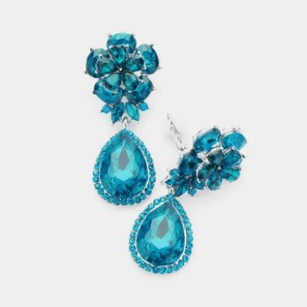 Crown Jewel Style #Cluster Flower Drop CLIP ON (Blue Zircon) #0 thumbnail