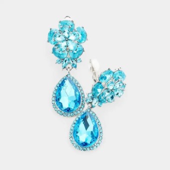 Crown Jewel Style #Cluster Flower Drop Clip on Aqua #0 thumbnail