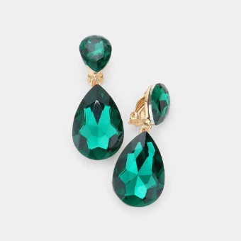 Crown Jewel Style #Double Teardrop CLIP ON ( Emerald) #0 thumbnail