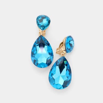 Crown Jewel Style #Double Teardrop Clip On (Aqua) #0 thumbnail
