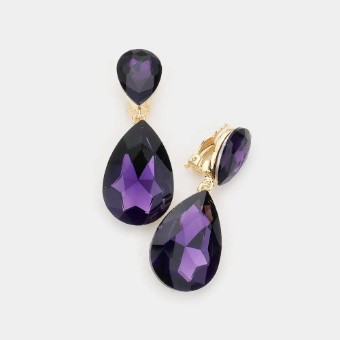 Crown Jewel Style #Double Teardrop CLIP ON (Dark Purple) #0 thumbnail