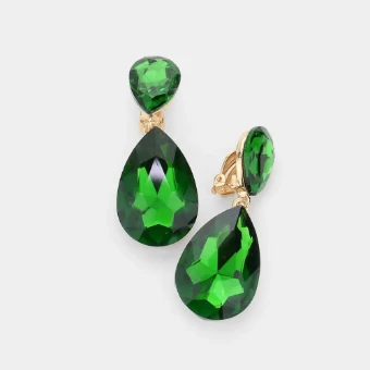 Crown Jewel Style #Double Teardrop CLIP ON (Fern Green) #0 thumbnail