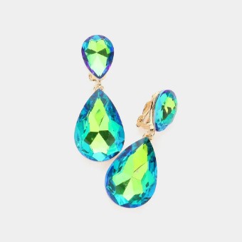 Crown Jewel Style #Double Teardrop CLIP ON (Green AB) #0 thumbnail
