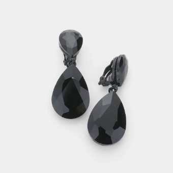 Crown Jewel Style #Double Teardrop CLIP ON (JET) #0 thumbnail