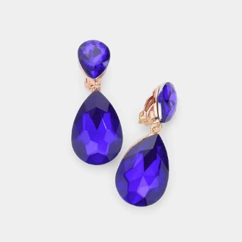 Crown Jewel Style #Double Teardrop CLIP ON (Sapphire) #0 thumbnail
