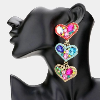 Crown Jewel Style #Embellished Triple Heart Dangle (Multi) #0 thumbnail