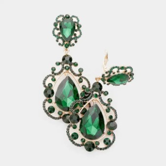 Crown Jewel Style #Filigree Drop Clip On (Emerald) #0 thumbnail