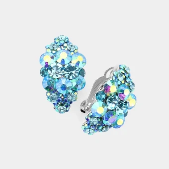 Crown Jewel Style #Floral Cluster Clip On (Aqua/Aqua AB) #0 thumbnail