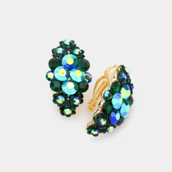 Crown Jewel Style #Floral Cluster Clip On (Emerald/ Emerald AB) #0 thumbnail
