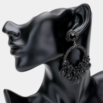 Crown Jewel Style #Floral Pointed Teardrop Hoop Jet #0 thumbnail