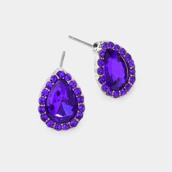 Crown Jewel Style #Halo Pear Stud (Purple) #0 thumbnail
