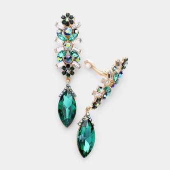 Crown Jewel Style #Marquise Rhinestone Pave Evening Clip On (Emerlad) #0 thumbnail