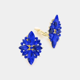 Crown Jewel Style #Marquise Round Stone Cluster CLIP ON (Sapphire) #0 thumbnail