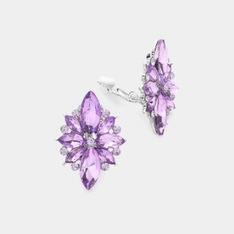 Crown Jewel Style #Marquise Round Stone Cluster CLIP ON (Violet) #0 thumbnail