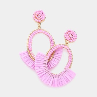 Crown Jewel Style #Open Metal Oval Raffia Fringe Dangle (Lavender) #0 thumbnail