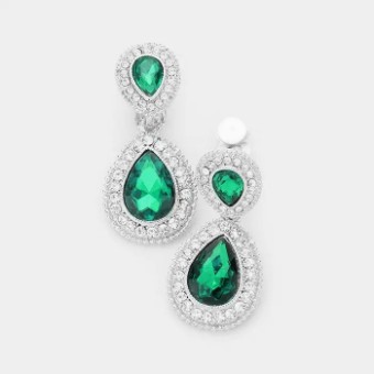 Crown Jewel Style #Pave Halo Drop CLIP ON (Emerald) #0 thumbnail