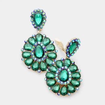 Crown Jewel Style #Pear Round Drop Clip On (Emerald) #0 thumbnail