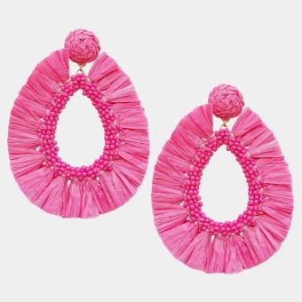 Crown Jewel Style #Raffia Tassel Trimmed Open Teardrop Dangle #0 thumbnail