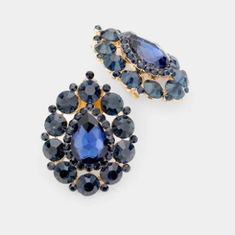 Crown Jewel Style #Round Trimmed Teardrop Clip On (Navy) #0 thumbnail