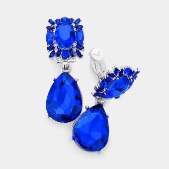 Crown Jewel Style #Teardrop Cluster CLIP ON (Sapphire) #0 thumbnail